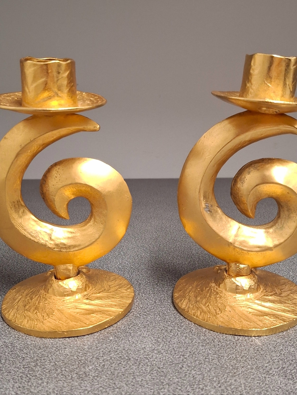 SOLD Vintage Edouard Rambaud Paris Gold Tone Bronze Gilded Spiral Candle Holders - Picture 3 of 8